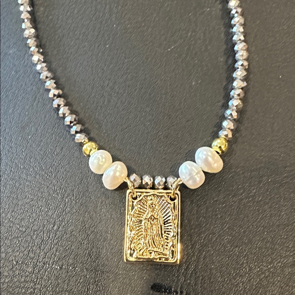 Gold and Silver Beaded Necklace with Pendant